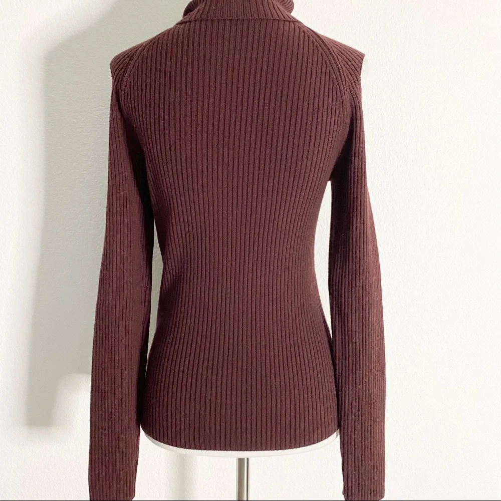 THEORY Burgundy Brown Ribbed Open Shoulder… - Picture 2 of 5